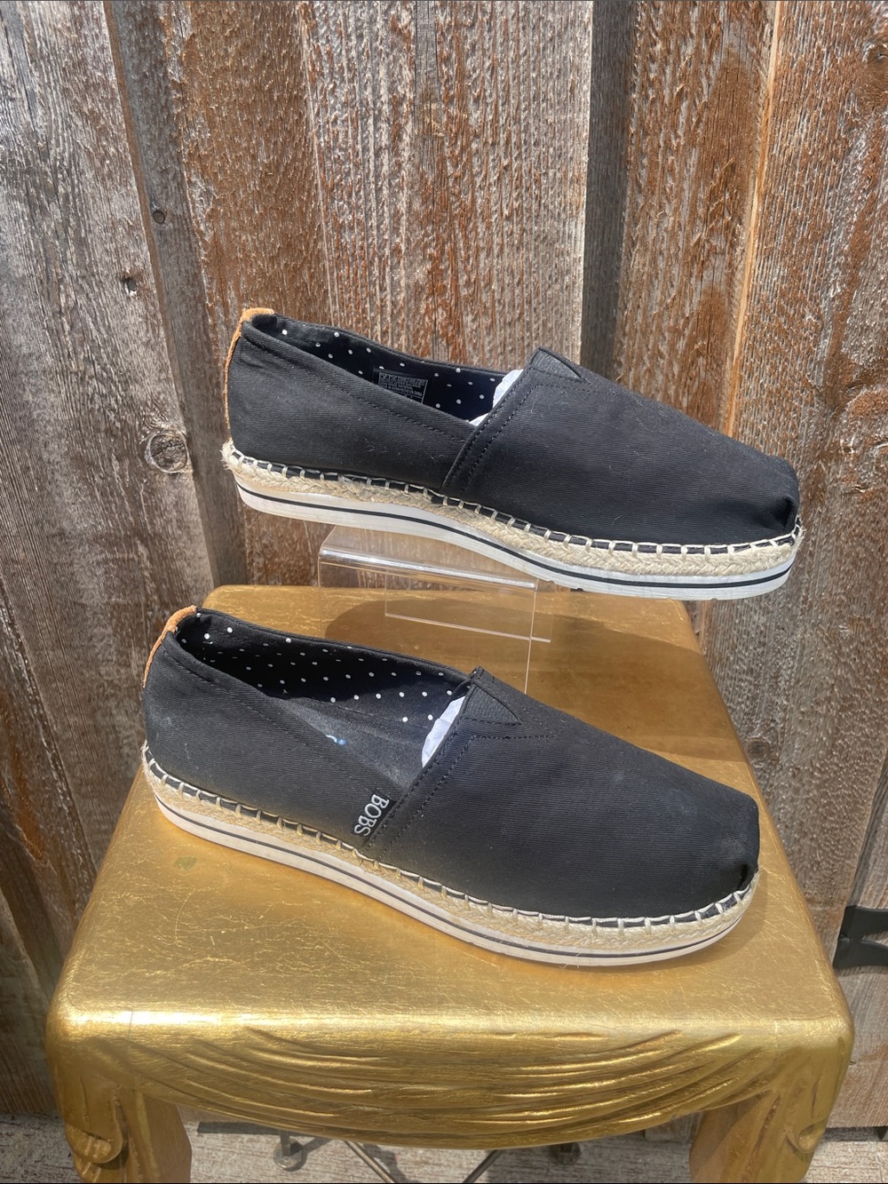 BOB'S Skechers Black Canvas Espadrille Slip-On Loafers for Women